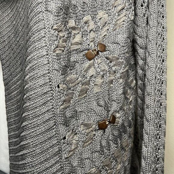 COLDWATER CREEK Gray Waterfall Cardigan Open Wool Chunky Sweater WOMENS Lg - Picture 6 of 10